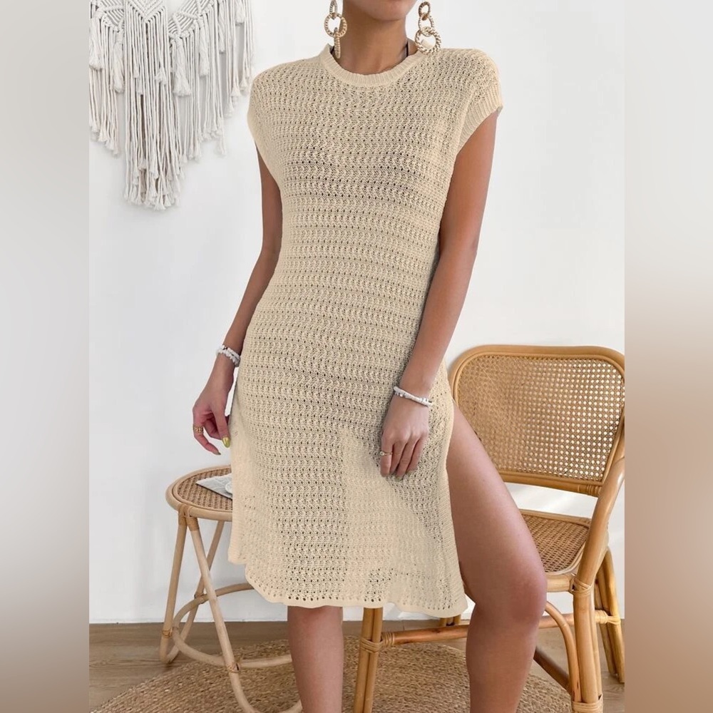 NEW Shein Split Thigh Cover Up Dress Khaki Medium